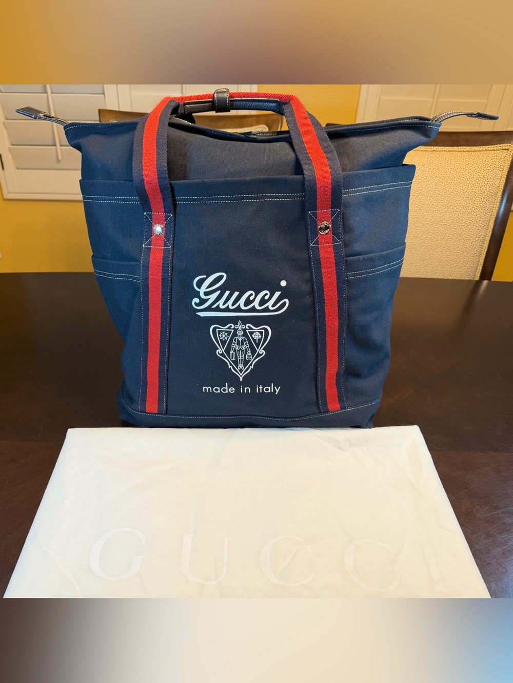New Authentic Gucci Logo Black Canvas Tote Bag Large